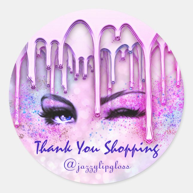 Danke, dass Sie Tropfen kaufen Pink Eyelash Hologr Runder Aufkleber (Vorderseite)