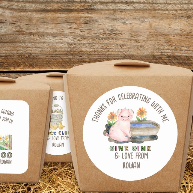 Danke, dass Sie zum Geburtstag Niedlichen Schweine Runder Aufkleber (Farm theme birthday party stickers inspired by old macdonald nursery rhyme
)