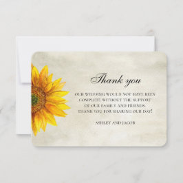 Danke der Sonnenblume. Hochzeitsnote zur rustikale Mitteilungskarte