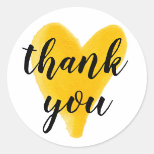 Danke die Herz-Aquarellhand, die Gelb beschriftet Runder Aufkleber