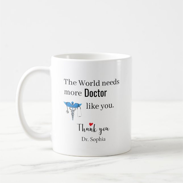 Danke Doktor-Geschenk mit individuellem Namen Kaffeetasse (Links)
