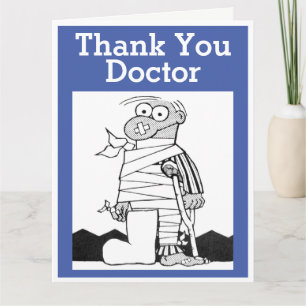 Danke Doktor - Mann mit Verbänden an Krücken Karte