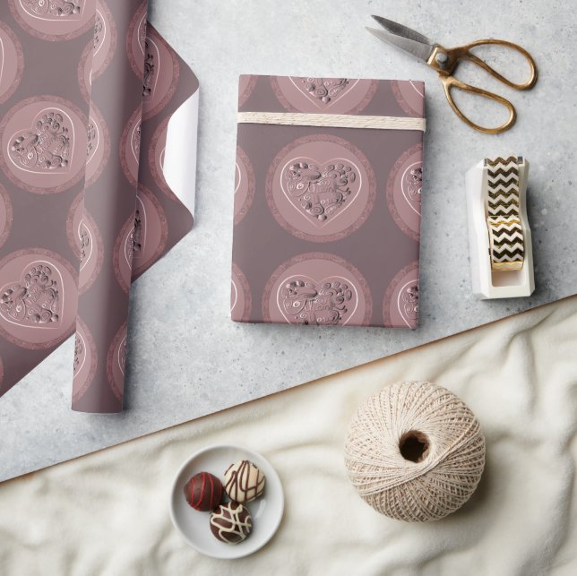 "Danke" Dusty Rose Herz Geschenkpapier (Kunsthandwerk)