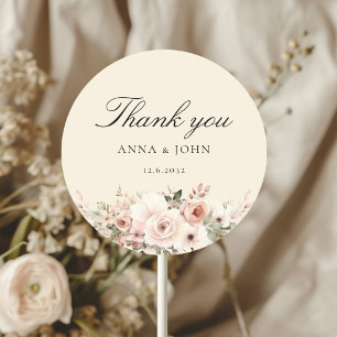 Danke! Elegant, beige, pastell, Blume, Hochzeit Runder Aufkleber