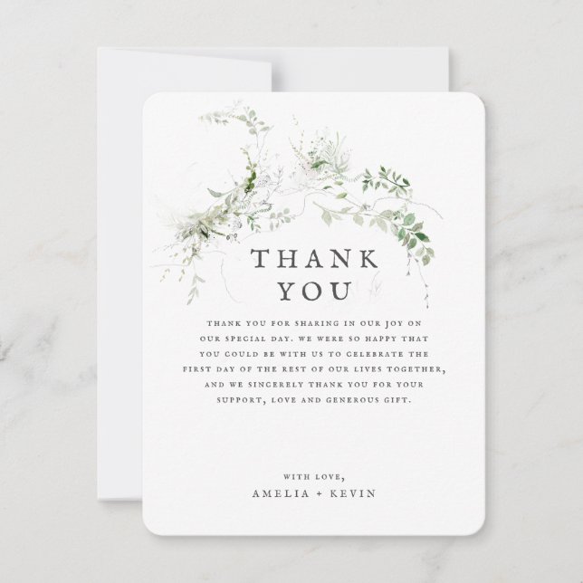 Danke Elegant Earthy Greenery Watercolor Wedding (Vorderseite)