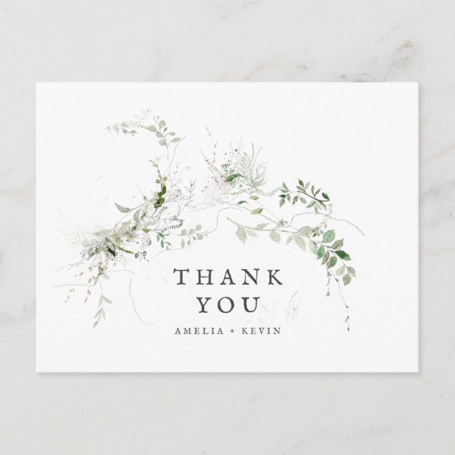 Danke Elegant Earthy Greenery Watercolor Wedding Postkarte (Vorderseite)
