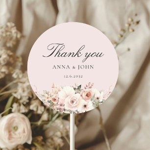 Danke! Elegant, rosa, pastell, Blume, Hochzeit Runder Aufkleber
