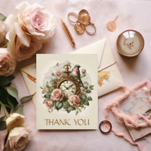 Danke Elegante Florale Rosen Antike Uhr Vogel