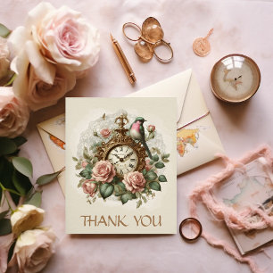 Danke Elegante Florale Rosen Antike Uhr Vogel Postkarte