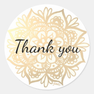 Danke Elegante Goldene Mandala-Blume Runder Aufkleber
