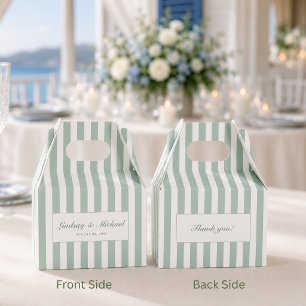 Danke! Elegante grüne Streifen-Monogramm-Hochzeit  Geschenkschachtel