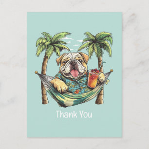 Danke Englische Bulldogge im hawaiianischen Oberte Postkarte