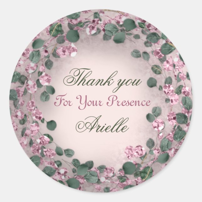 Danke Eukalyptus Birthday Rustic Mint Pink Runder Aufkleber (Vorderseite)