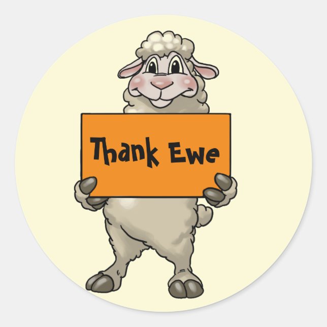 Danke Ewe Funny Cartoon Sheep mit Sign Runder Aufkleber (Vorderseite)