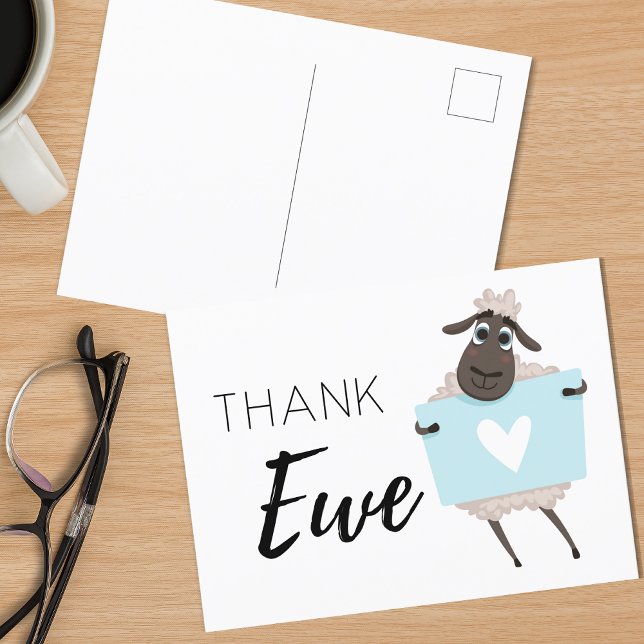 Danke Ewe Sheep Blue mit Herz Danke Postkarte (Von Creator hochgeladen)