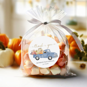 Danke Fall Blue Vintag Truck Baby Dusche Runder Aufkleber