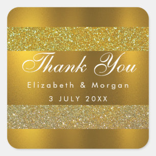 Danke Faux-Gold-Sequins-Bogen-Diamant Quadratischer Aufkleber