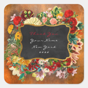 Danke Favor Gold Grüne Rosen Floral Grunge Quadratischer Aufkleber