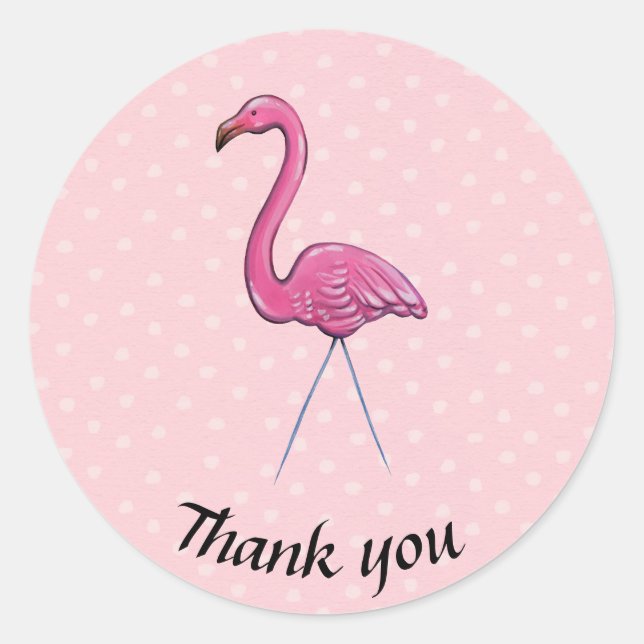 Danke flamingo polka dot round Aufkleber (Vorderseite)