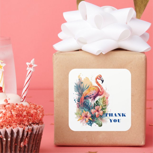 Danke Flamingo Quadratischer Aufkleber (Party)