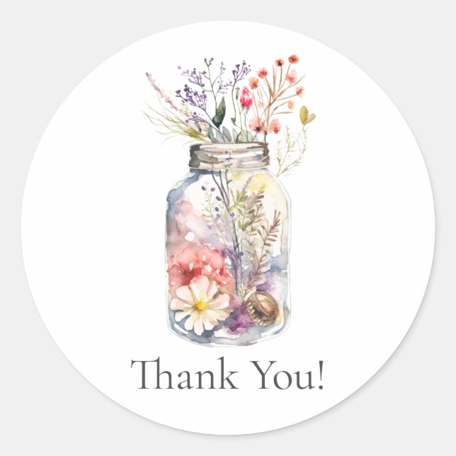 "Danke" Floral Jar Florist Business Sticker (Vorderseite)