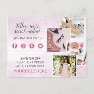 Danke Florale Geweihspitzen Rosa Gold Marmor 4-Fot Postkarte