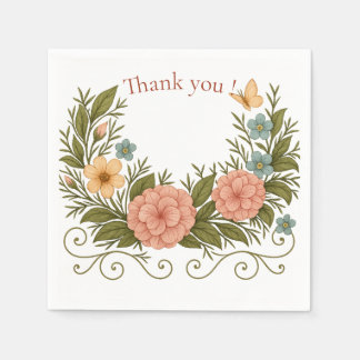 Danke — Florale Halbkrone-Papier-Serviette Serviette