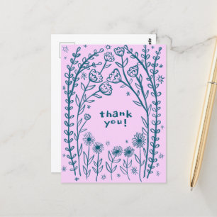 DANKE Florale whimspirierte Skizze Doodle  Postkarte