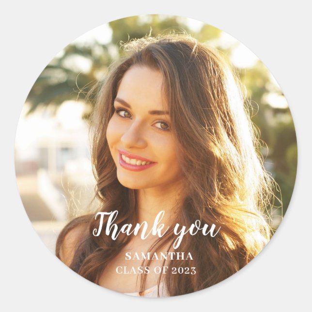 Danke Foto Abschluss Runder Aufkleber (Vorderseite)