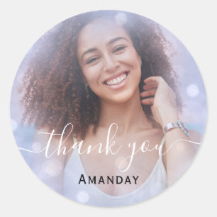 Danke Foto Foto Bridal Sweet16 Graduate Blue Runder Aufkleber