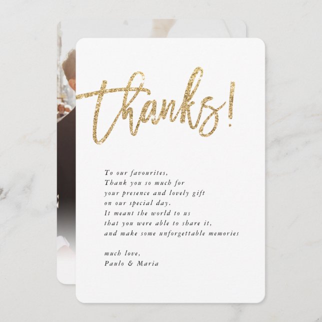 DANKE Foto Gold Glitzer Moderne Botschaft Einladung (Vorne/Hinten)