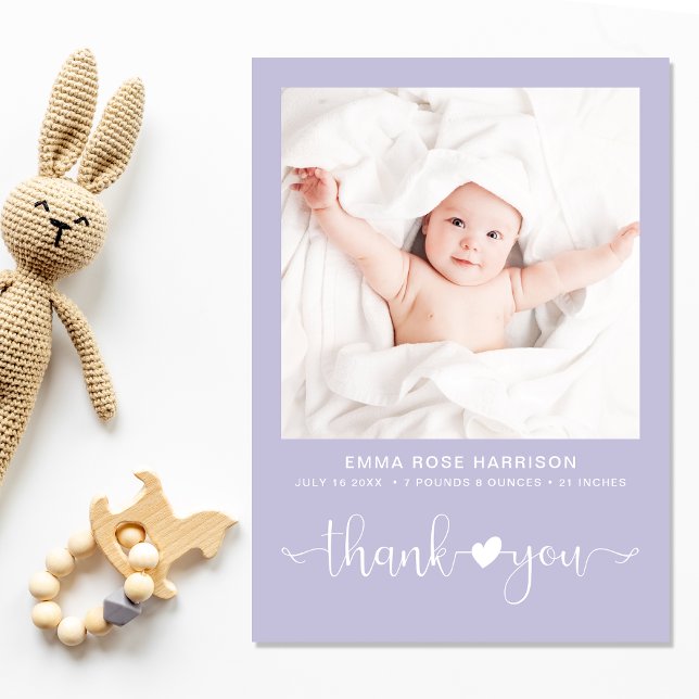 Danke Foto Lila Girl Birth Ankündigung (A beautiful and unique way to thank family and friends & introduce them to your precious  baby girl)