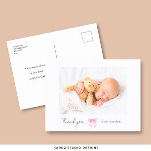 Danke Foto Mädchen mit rosa Schleife Moderne Babyp Postkarte