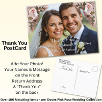 Danke - Foto mit rosa Rosen und Tauben Hochzeit