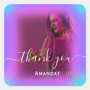 Danke Foto Neon Pink Holograph Singer Music Girl Quadratischer Aufkleber
