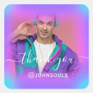 Danke Foto Neon Pinky Holograph Singer Music DJ Quadratischer Aufkleber