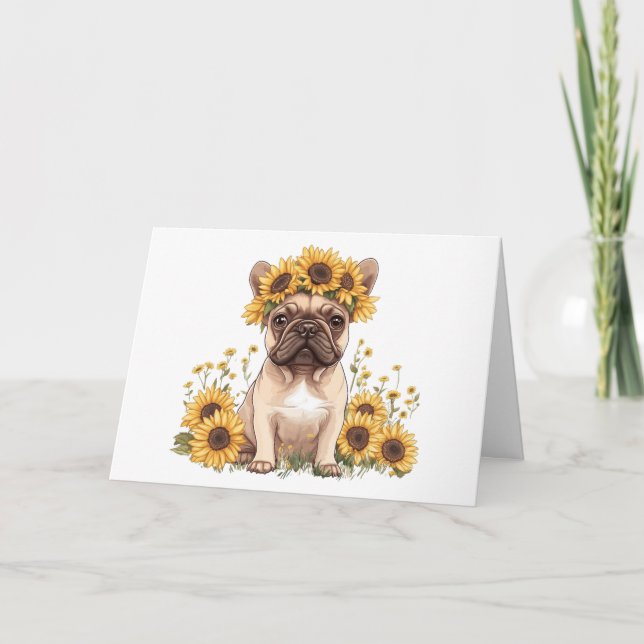 Danke, French Bulldog Sunflores Dankeskarte (Vorderseite)