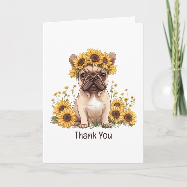 Danke, French Bulldog Sunflores Dankeskarte (Vorderseite)