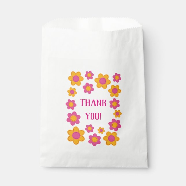 Danke, Frühlingsfarben rosa gelbe Blumen Geschenktütchen (Vorderseite)