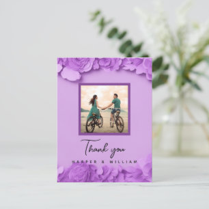 Danke für das lila Blumen-Hochzeitsfoto Postkarte