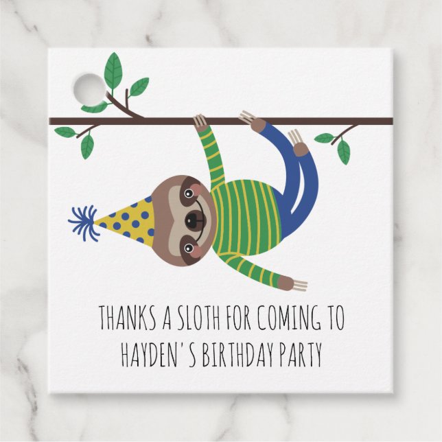 Danke für das Sloth Kindergeburtstag Party Geschenkanhänger (Vorderseite)