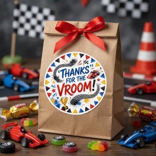 Danke für das Vroom-Rennwagen-Geburtstags-Dankesch Runder Aufkleber