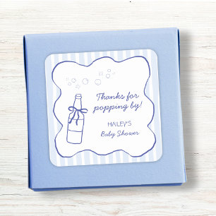 Danke für den Besuch Baby Shower Flasche Blau Quadratischer Aufkleber