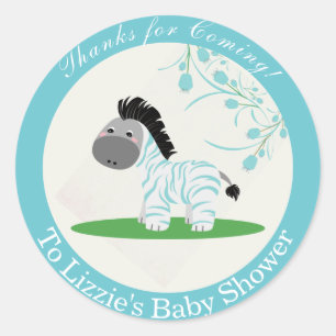 Danke für den Besuch Blue Zebra Baby Shower Sticke Runder Aufkleber