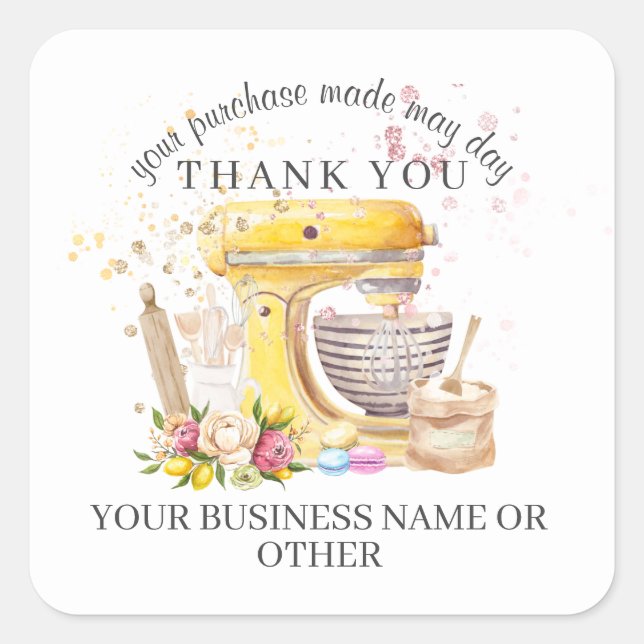Danke für den Kauf, kleine Bäckerei Geschäft. Quadratischer Aufkleber (Vorderseite)