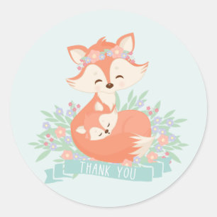 Danke für die Baby Shower für Mama und Baby Fuchs  Runder Aufkleber