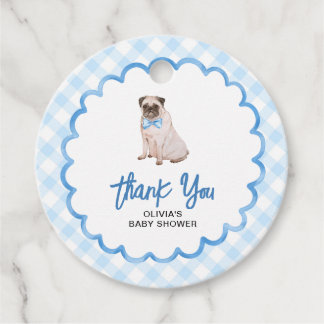 Danke für die Babyparty mit Hund im blauen Gingham Geschenkanhänger