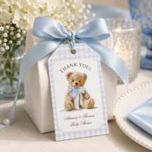 Danke für die Bären Blau Gingham Jungen Babyparty