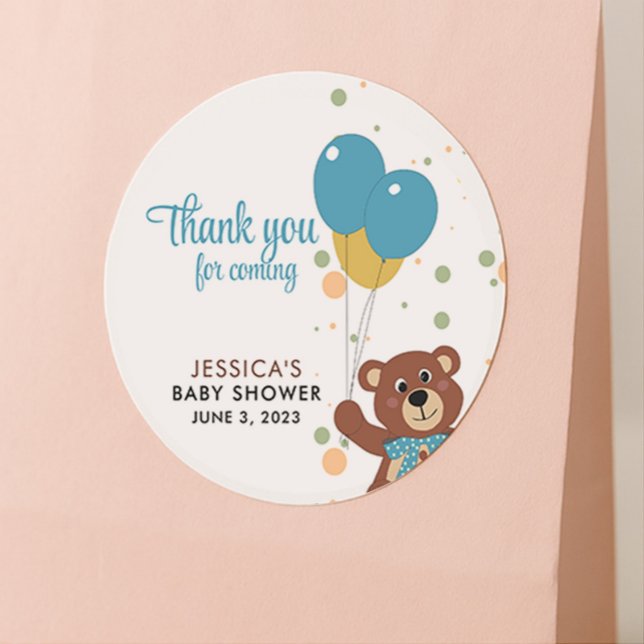 Danke für die Bear Cub Baby Boy Blue Dusche Runder Aufkleber (Von Creator hochgeladen)