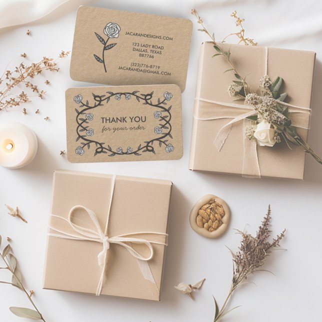 DANKE für die Bestellung Chic Elegante Rose Frame  Visitenkarte (Sweet roses frame kraft business cards thank you for your order cards)